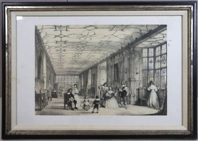 Antique Etching "Long Gallery, Haddon Hall - Derbyshire"