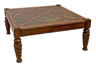 Handcrafted Brass and Wood Coffee Table