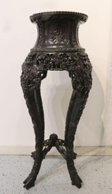19th C. Chinese Marble Top Rosewood Carved Pedestal