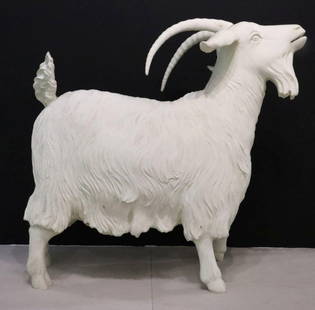 Contemporary Life Size Goat Sculpture: Contemporary Life Size Goat Sculpture. Plaster cast, hollowed inside. Measures approx. - 15" x 42" x 44". Condition is overall good. Have a similar item to sell? Contact us at info@mar
