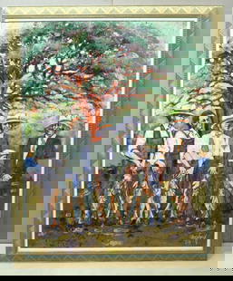 Large Campbell Oil Painting on Canvas: Large Campbell Oil Painting on Canvas. Signed lower right corner. Total measurements with frame approx. - 61 1/4&#34; high x 49 1/4&#34; wide. Condition is overall good. Have a similar item to sell? C
