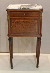 Wooden Inlaid End Table with Marble Top