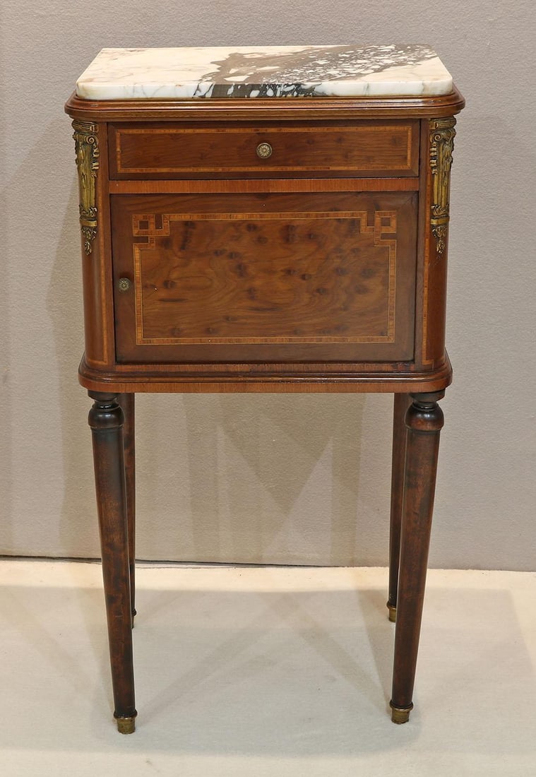 Wooden Inlaid End Table with Marble Top (1 of 5)