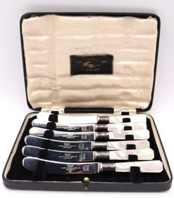 6 Pc. Vintage Mother of Pearl Butter Spreaders with Fitted Box