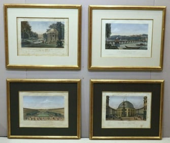 Four Colored Engravings on Paper