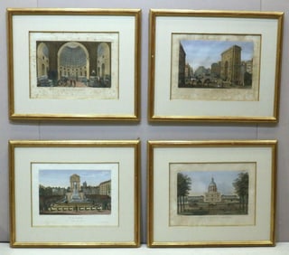 Four Colored Engravings on Paper