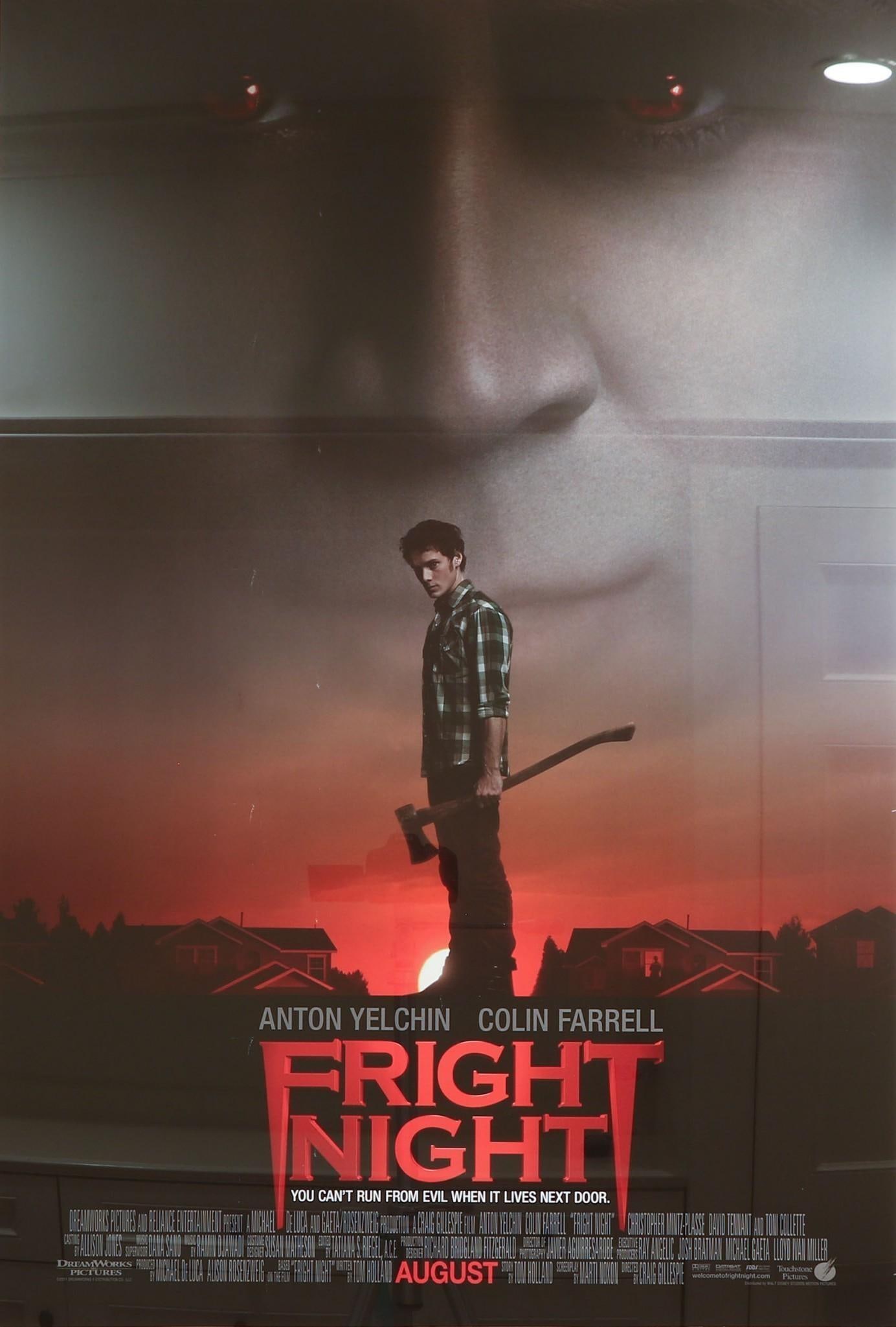 Framed Fright Night Movie Poster: Framed Fright Night movie poster. Acrylic under black frame. Measures approx 39" x 26.5" - total with frame, 50" x 37.5". Have a similar item to sell? Contact us at info@marketauct
