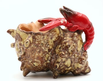 Vintage Majolica Lobster on Shell Sculpture