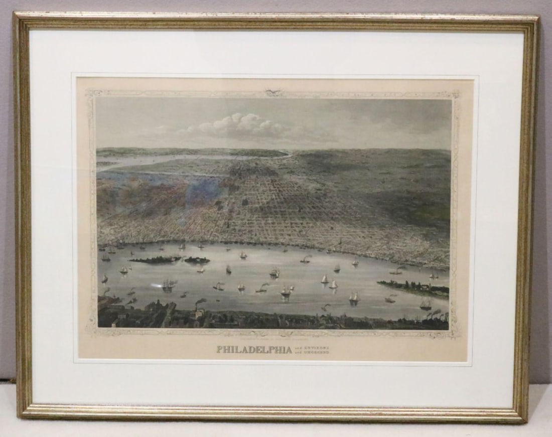 Johannes Serz "Philadelphia & Environs" Lithograph: Antique Johannes Serz (American 1810-1878) "Philadelphia & Environs" Lithograph. Published by I.G. Kohler, Philadelphia. Paper size - 14 1/4" x 21". Circa 1850. Have a similar item