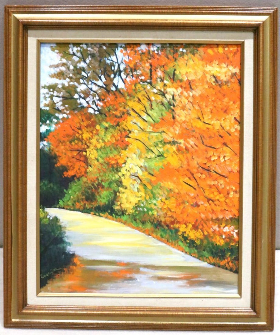 Ilkin Deniz (Turkish, b.1961) Oil Painting on Canvas: Ilkin Deniz (Turkish, b.1961) Oil Painting on Canvas. Scene depicts a scene from an autumn day. Measures approx. 15 1/2" width x 19 1/2" height, with frame- 21 1/4" x 25 3/4". Conditio