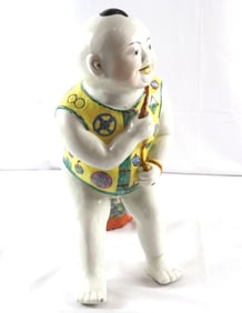 Chinese Porcelain Boy with Fish Sculpture