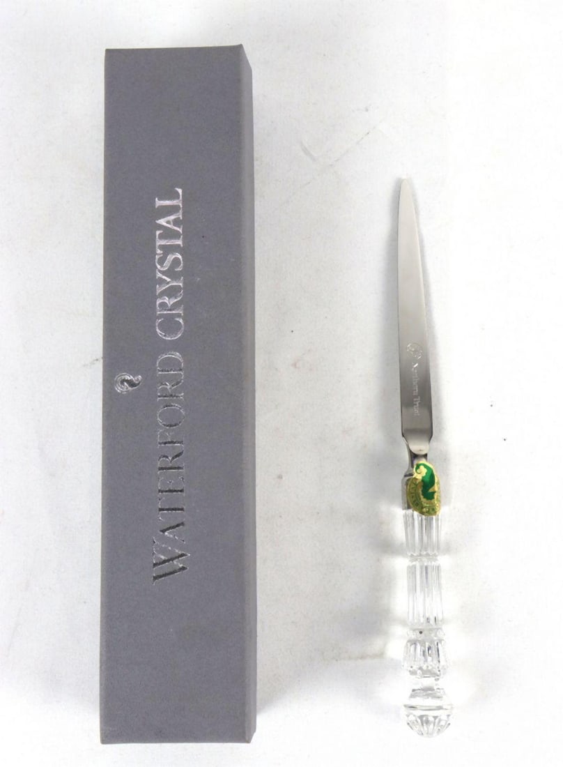 Waterford Crystal Letter-Opener: Waterford Crystal Letter-Opener with Original Box. Measures approx. - 81/4" in length. Box measures approx. - 9 1/2" W x 2" H x 2" D. Condition is overall good. Have a similar item to