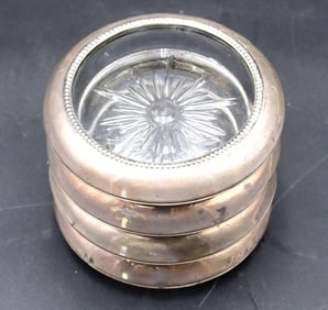 Whiting Sterling & Crystal Glass Coasters