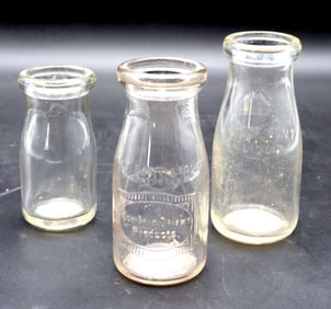 3 Vintage Glass Milk Bottles