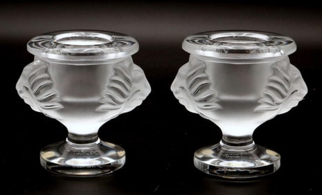 Pair of Lalique "Tete de Lion" Crystal Cigarette Holders