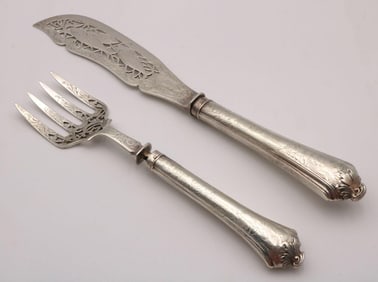 Antique Anselm Hardy Sterling Silver Fish Serving Set