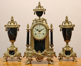 Franz Hermle Marble Clock with Matching Centerpieces