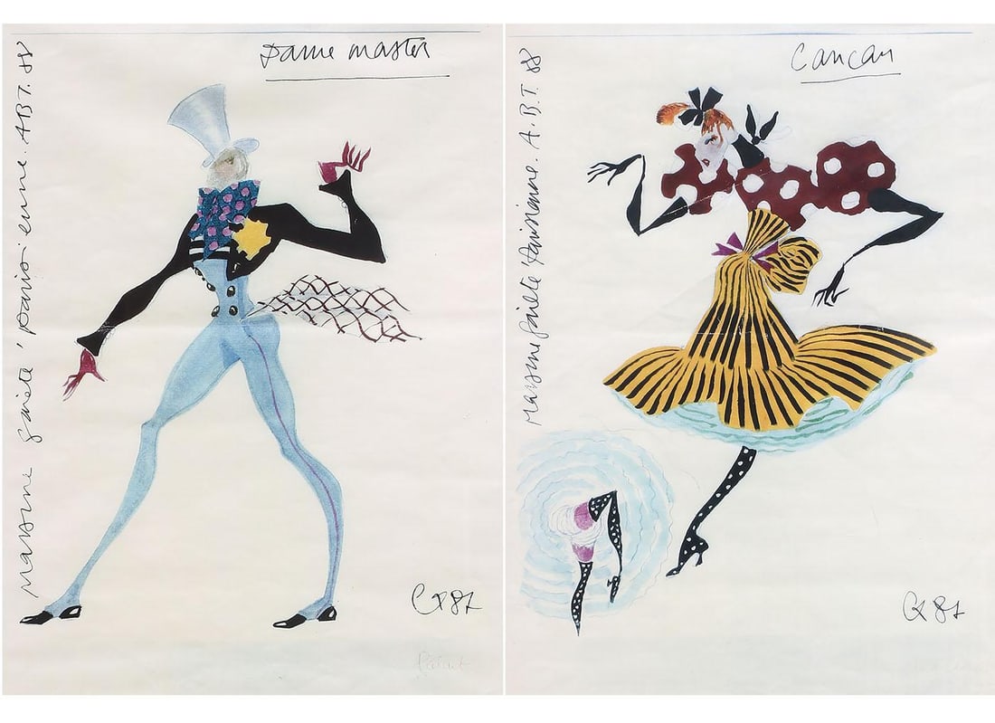 Pair of Sketch / Watercolor Parisienne Dancer Paintings (1 of 7)