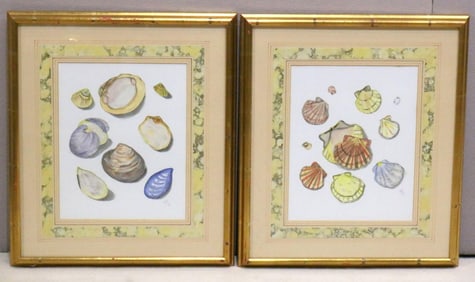 Pair of Signed Seashell Lithographs