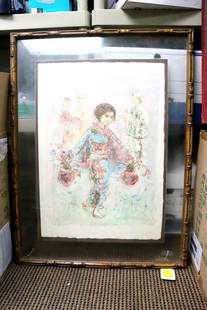 Edna Hibel Framed Watercolor Print: Edna Hibel Framed Watercolor Print. Measures approx. - 34" H x 26" W. Condition is overall good. Have a similar item to sell? Contact us at info@marketauctionsinc.com Please review all pho