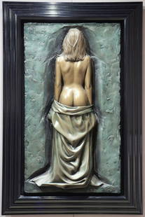 Bill Mack "Brilliance" Bonded Bronze Wall Sculpture: Large, Heavy Bill Mack (American b. 1949) &#34;Brilliance&#34; Mixed Metals (Bonded Bronze) Wall Plaque/Sculpture. Depicting a back side of a beautiful nude woman. Measures approx. - 42 3/4&#34; high