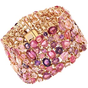 Exquisite 18Kt Multi-Colored Sapphires & Diamond Ladies Bracelet