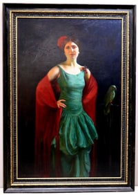 Charles Courtney Curran "Portrait of Woman and Parrot"