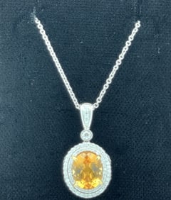 14Kt White Gold Citrine & Diamond Necklace