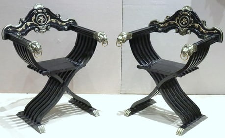 Pair of Italian Renaissance Revival Style Savonarola Chairs