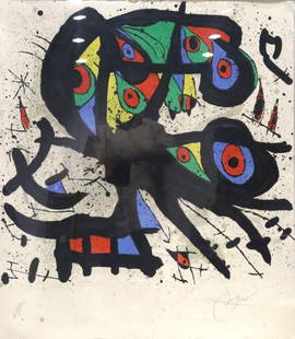 Joan Miro "Agora I" Lithograph in Colors: Rare Joan Miro (Spanish 1893-1983) &#34;Agora I&#34; (Strasbourg Agora) Lithograph in Colors. M. 704, 1971, original lithograph. &#34;HC&#34; bottom left, hand signed by artist bottom right. Measures