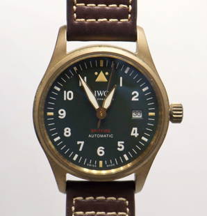 IWC Pilot's Spitfire Automatic Watch: IWC Pilot&#39;s Spitfire Automatic 6 Bar Watch, with leather band. Stainless steel case. 32110 Calibre, automatic winding, 72 power reserve. 21 jewels. Serial No.: 6308909. Measures approx.- 9&#34; in