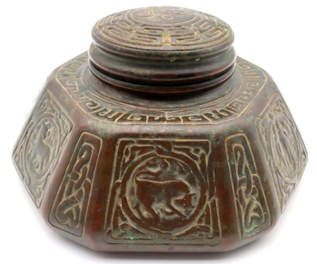 Tiffany Studios "Zodiac" Bronze Inkwell (1 of 9)