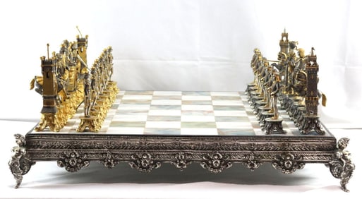 Giuseppe Vasari for Gorham Bronze & Marble Chess Set