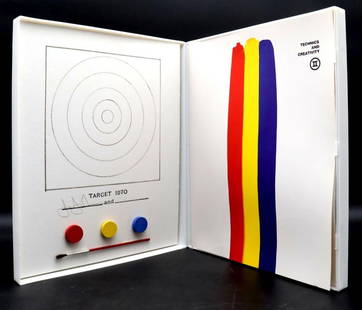 Jasper Johns (American, b.1930) "Target" & "Technics & Creativity": Jasper Johns (American, b.1930) &#34;Target&#34; &amp; &#34;Technics &amp; Creativity&#34;.?Offset lithograph with paints and paintbrush titled &#34;Target&#34; depicting a &#39;blank&#39; target. Sig