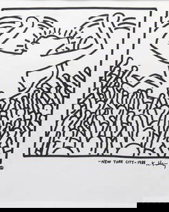 Keith Haring (American, 1958-1990) Original Marker on Paper: Keith Haring (American, 1958-1990) Original Marker Drawing on Paper. Measures approx. - 16&#34; high x 12 3/4&#34; wide, with frame approx. - 23 3/4&#34; high x 20 3/8&#34; wide. Signed New York City,