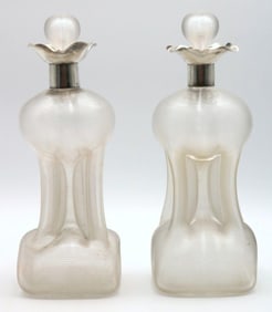 Rare Hukin & Heath Sterling & Blown Glass Decanters