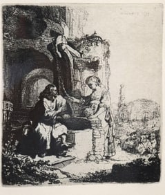 Rembrandt van Rijn (Dutch,1606-1669) "Christ and Woman of Samaria" Etching