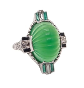 Art Deco 18Kt Chrysoprase & Onyx Cocktail Ring