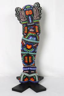 Rick Wolfryd "Scream" Beaded Sculpture: Rick Wolfryd aka CHROMA (American, b. 1953) "Scream" Beaded Sculpture. Color beaded 3D sculpture Huichol style. Measures approx. - 17" high x 4 1/2" wide x 8" deep. Signed, Dated 2