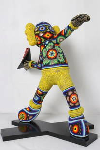 Rick Wolfryd "Follow Your Dreams" Beaded Sculpture: Rick Wolfryd aka CHROMA (American, b. 1953) &#34;Follow Your Dreams&#34; Beaded Sculpture. Color beaded 3D sculpture Huichol style. Measures approx. - 18&#34; high x 15&#34; wide x 11&#34; deep. Signe