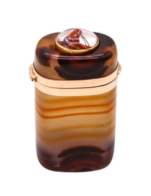 Antique Italian 18Kt Agate Carved Essex Glass Vesta Box