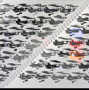 Pedro Friedeberg "Aviones" Silkscreen: Pedro Friedeberg (Mexican, b.1936) &#34;Aviones&#34; Silkscreen Serigraph. Framed. Measures approx. - 22&#34; x 22&#34; - total with frame, 28&#34; W x 28&#34; H&#34;. Numbered - 56/100. Signed lower
