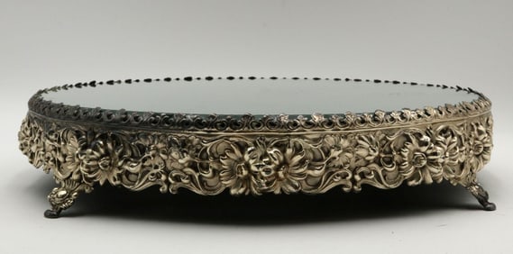 Antique 800 Silver Repousse Mirrored Plateau