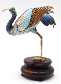 Chinese Cloisonne Silver Enamel Crane Sculpture