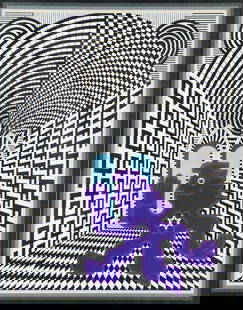 Pedro Friedeberg "Te Saluda Energumeno Azul" Silkscreen: Pedro Friedeberg (Mexican, b.1936) &#34;Te Saluda Energumeno Azul&#34; Silkscreen Serigraph. Framed. Measures approx. - 9&#34; W x 11&#34; H&#34; - total with frame, 14&#34; W x 16&#34; H. Numbered -