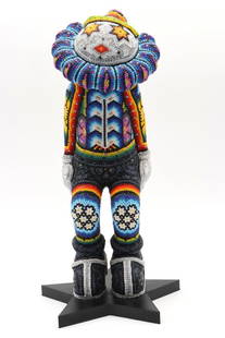 Rick Wolfryd "Head Count" Beaded Sculpture: Rick Wolfryd aka CHROMA (American, b. 1953) &#34;Head Count&#34; Beaded Sculpture. Color beaded 3D sculpture Huichol style. Measures approx. - 12&#34; high x 6&#34; wide x 6&#34; deep. Signed, Dated 2