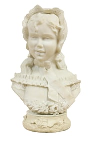 French Carved White Marble Bust Sculpture