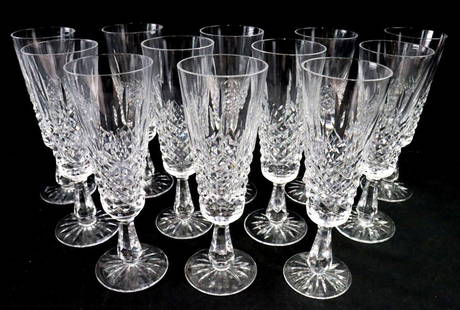 12 Pc. Waterford "Kenmare" Crystal Champagne Glasses: 12 Pc. Waterford &#34;Kenmare&#34; Crystal Fluted Champagne Glasses. Measurement Approx.- 8&#34;H X 2 1/2&#34;D. Please note- One of the glasses has a chip on the rim. Have a similar item to sell? Con