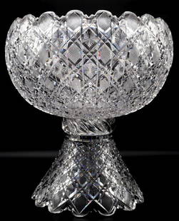 Large American Brilliant Cut Crystal Punch Bowl: Large American brilliant cut crystal punch bowl. Please note- There are chips around the edges of the base of the bowl. Measurement Approx.- 12&#34;D X 13&#34;H Have a similar item to sell? Contact us