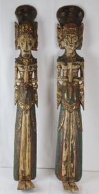 Pair of Large 20th C. Asian Wood Carved Buddhist Figures